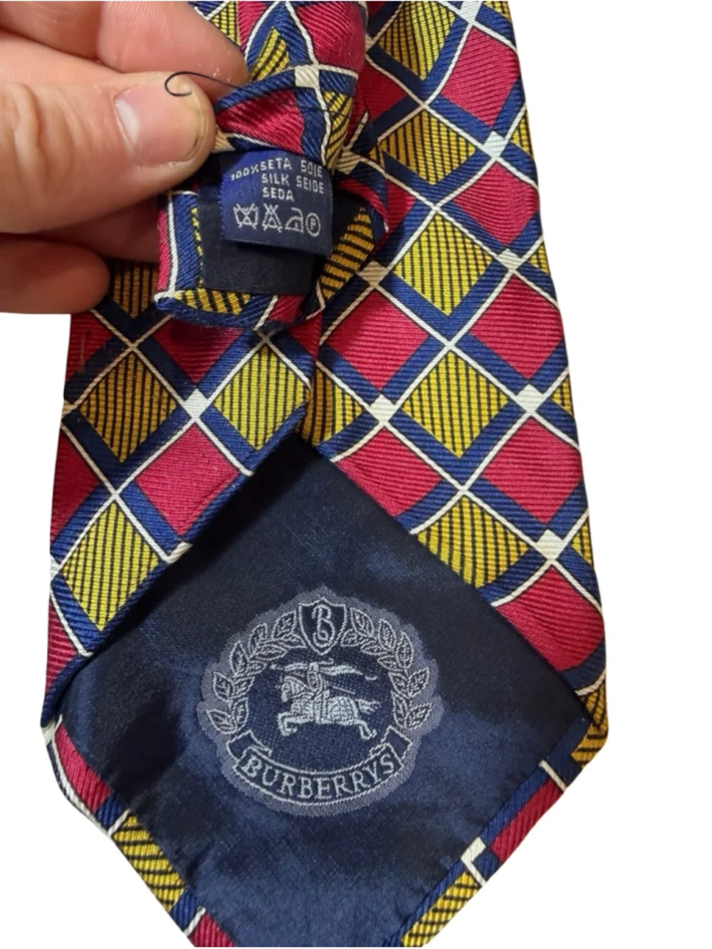 Vintage Burberrys Equestrian Knight Geometric Silk Tie Made Italy Preppy Vtg